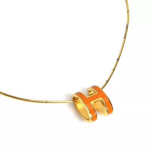 HERMES Pop H Necklace Gold/Orange Metal/Enamel